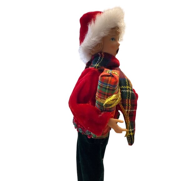Christmas Caroler Figurines Set Boy & Girl Red Plaid Holiday Decor Vintage Style - Picture 4 of 12